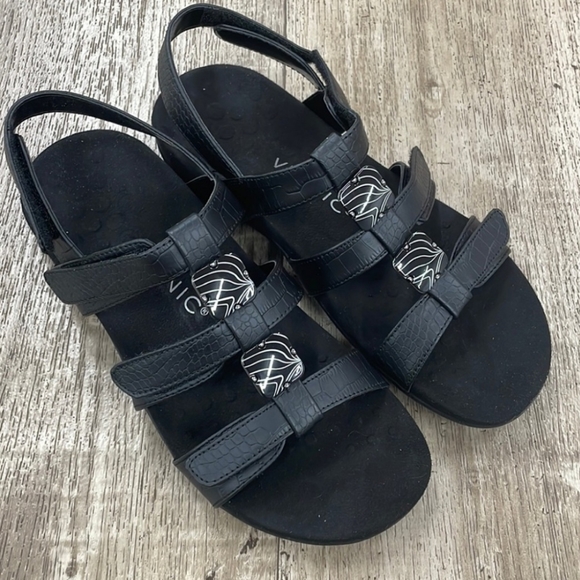 Vionic Orthaheel Amber Snake Women's Black Adjustable Strap Sandal sz 7M #3003 - Picture 1 of 7